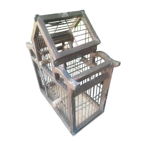 Vintage Bird Cage With Two Wood Perches - Picture 11 of 14